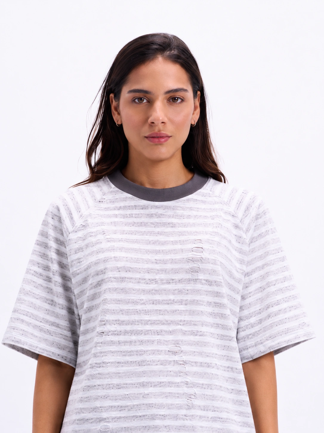 stripe-boxy-tee-gray-women-3 Stripe Boxy Tee - Image 1